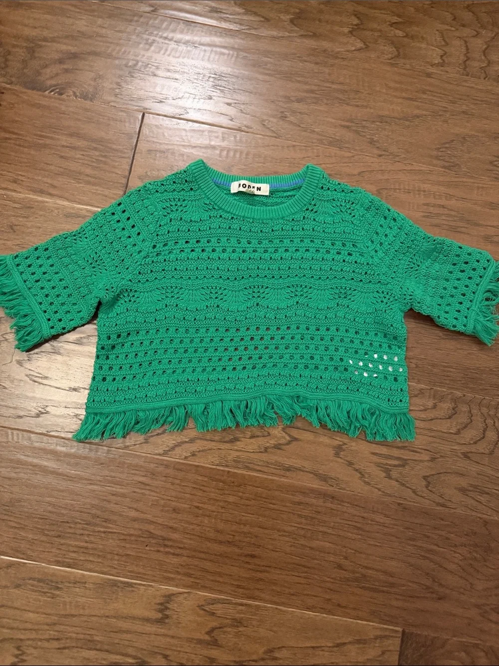 Boden Women’s S Kelly Green Crochet Fringe trim Crop Top